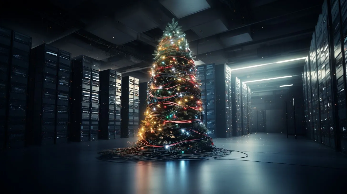 Weihnachtsbaum in einem Serverraum.