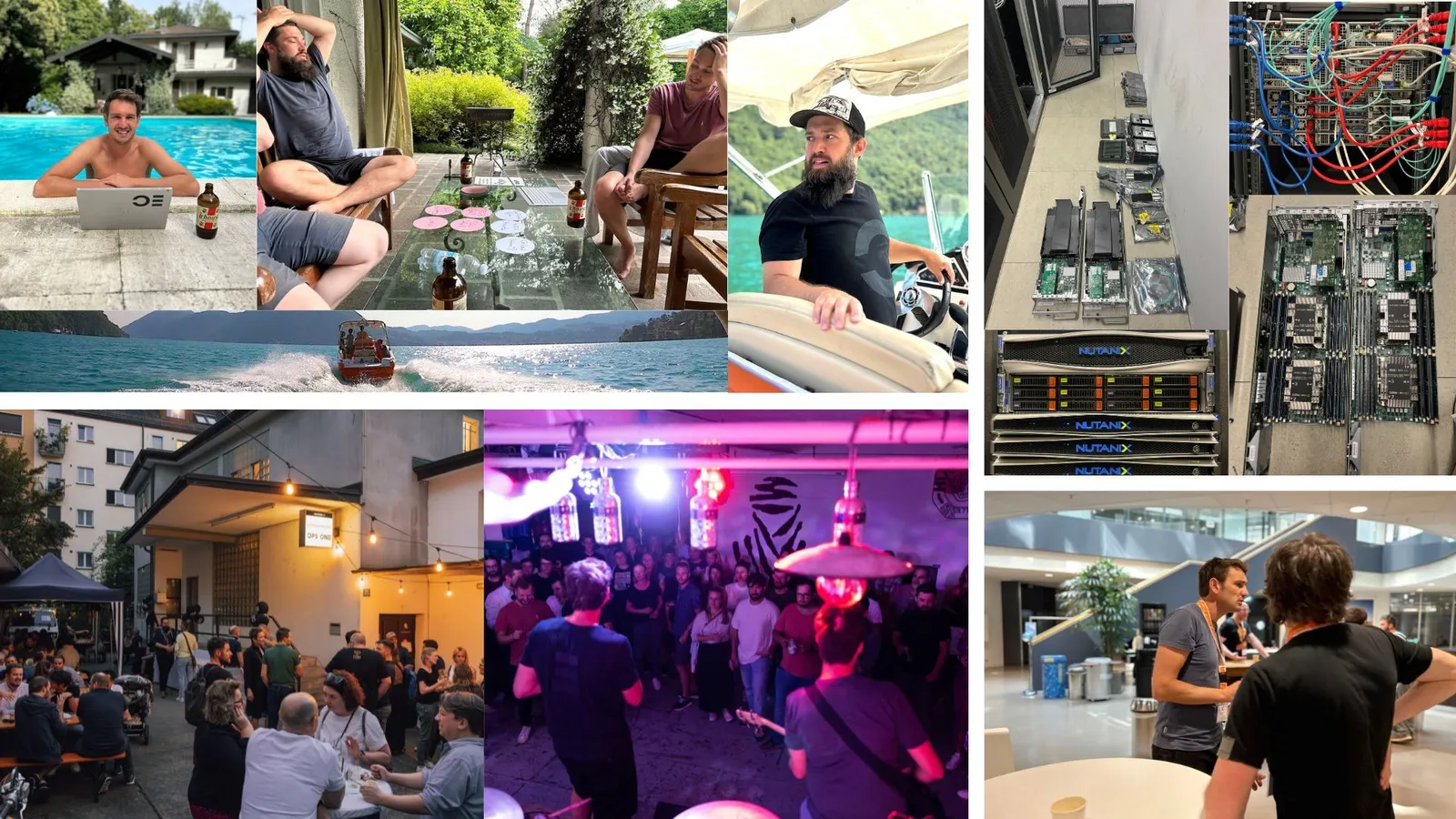 Bildercollage zum Jahresrückblick mit Bildern der Teamretraite, der Hardware-Erneuerung, des Firmenjubiläums und des TYPO3-Barcamps.